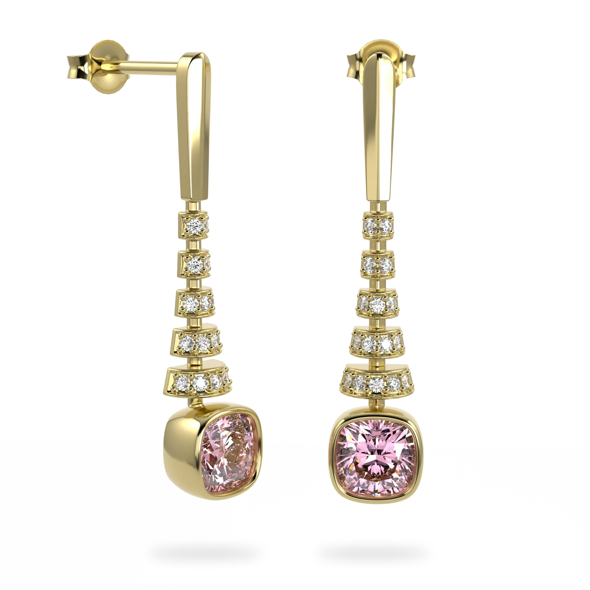 Blacklock Miami Deco drop earrings in Yellow Gold with Diamond — side view
