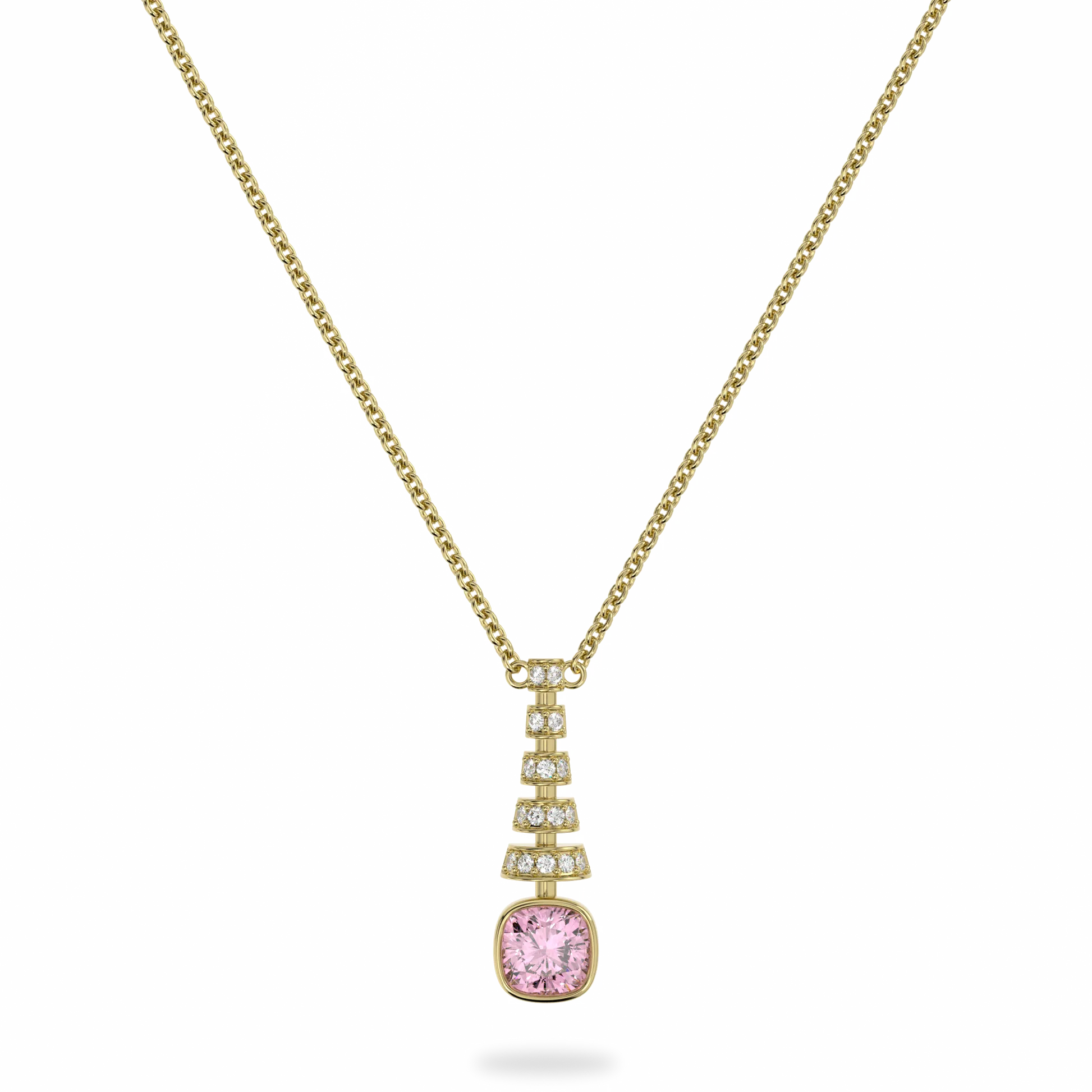 Yellow Gold Pink Tourmaline pendant from Blacklock's Miami Deco collection