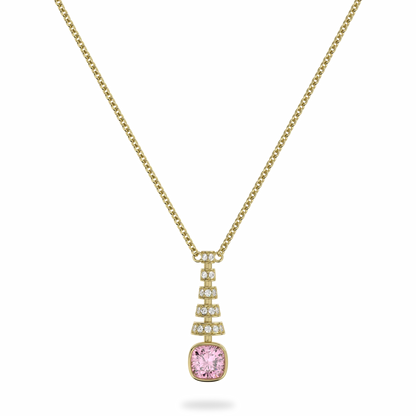 Yellow Gold Pink Tourmaline pendant from Blacklock's Miami Deco collection
