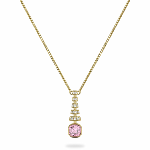 Miami Deco Yellow Gold Pink Tourmaline Drop Pendant
