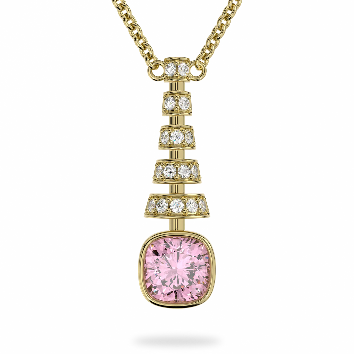 Miami Deco collection pendant featuring Pink Tourmaline set in Yellow Gold, Blacklock Jewellery — side view