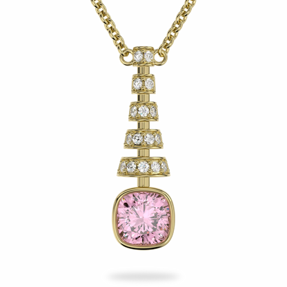 Miami Deco collection pendant featuring Pink Tourmaline set in Yellow Gold, Blacklock Jewellery — side view