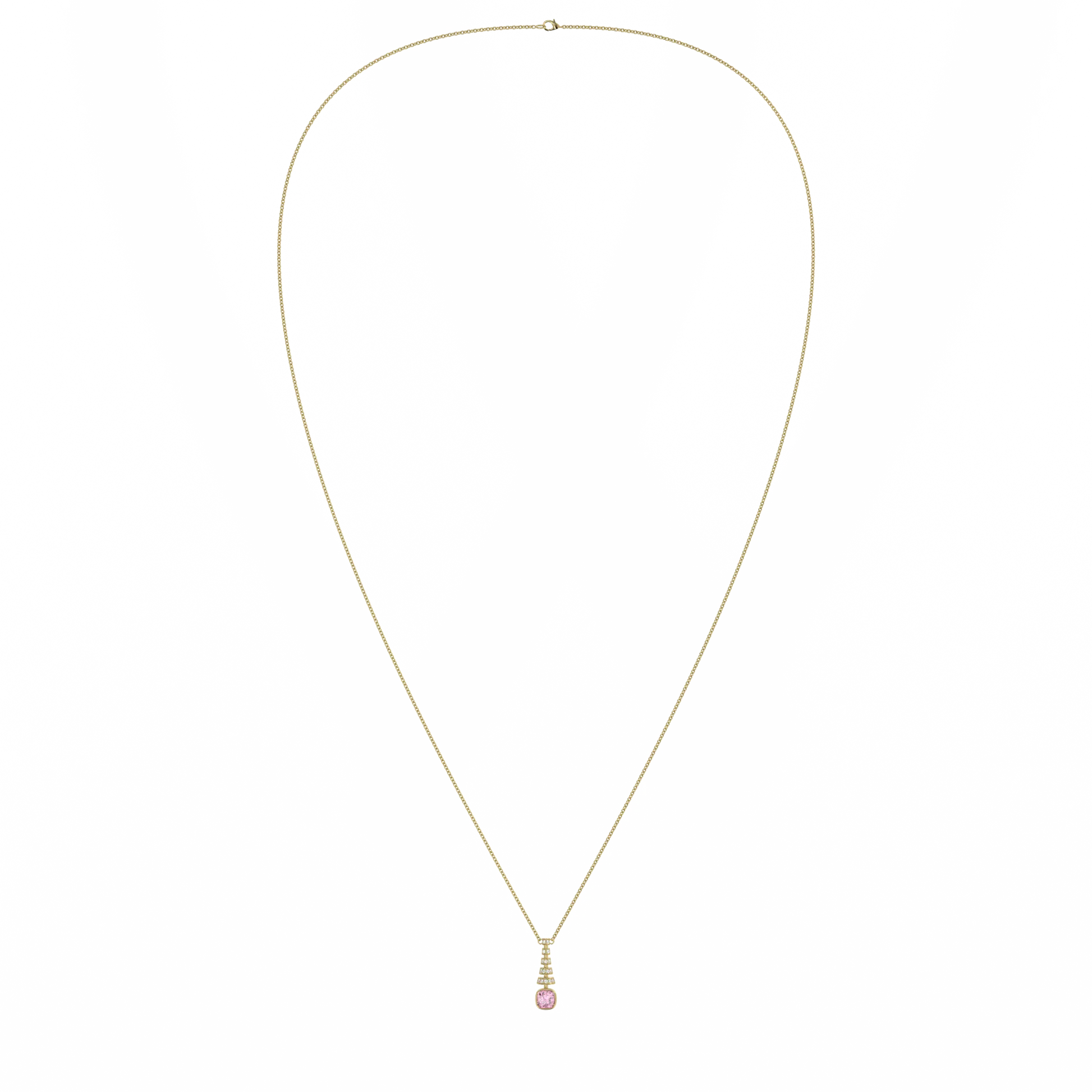 Handcrafted Yellow Gold pendant with Pink Tourmaline by Blacklock, Miami Deco collection — detail view