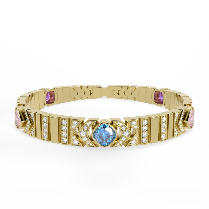 Miami Deco Yellow Gold Topaz Pink Tourmaline Diamond Bracelet