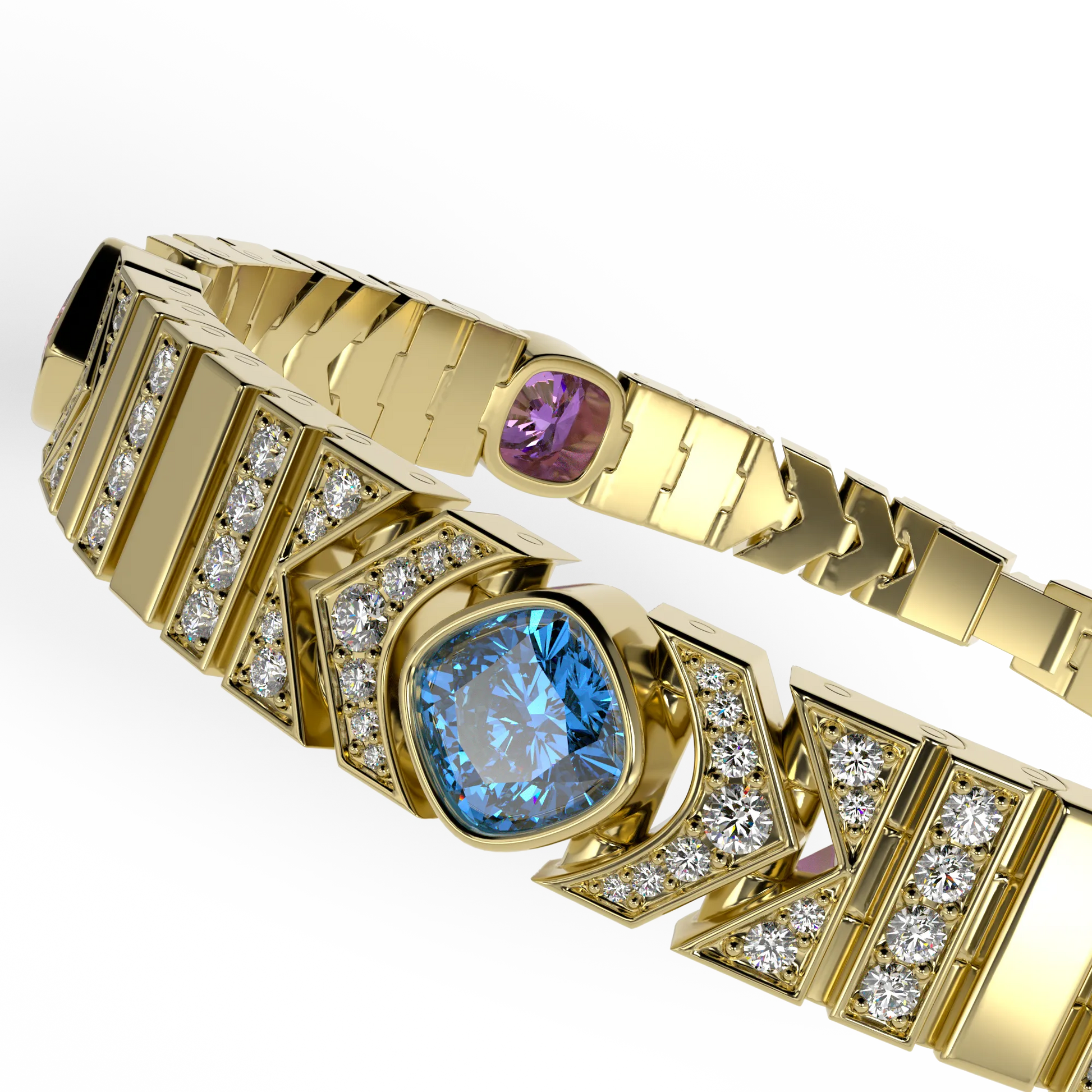 Miami Deco collection bracelet featuring Diamond set in Yellow Gold, Blacklock Jewellery — side view