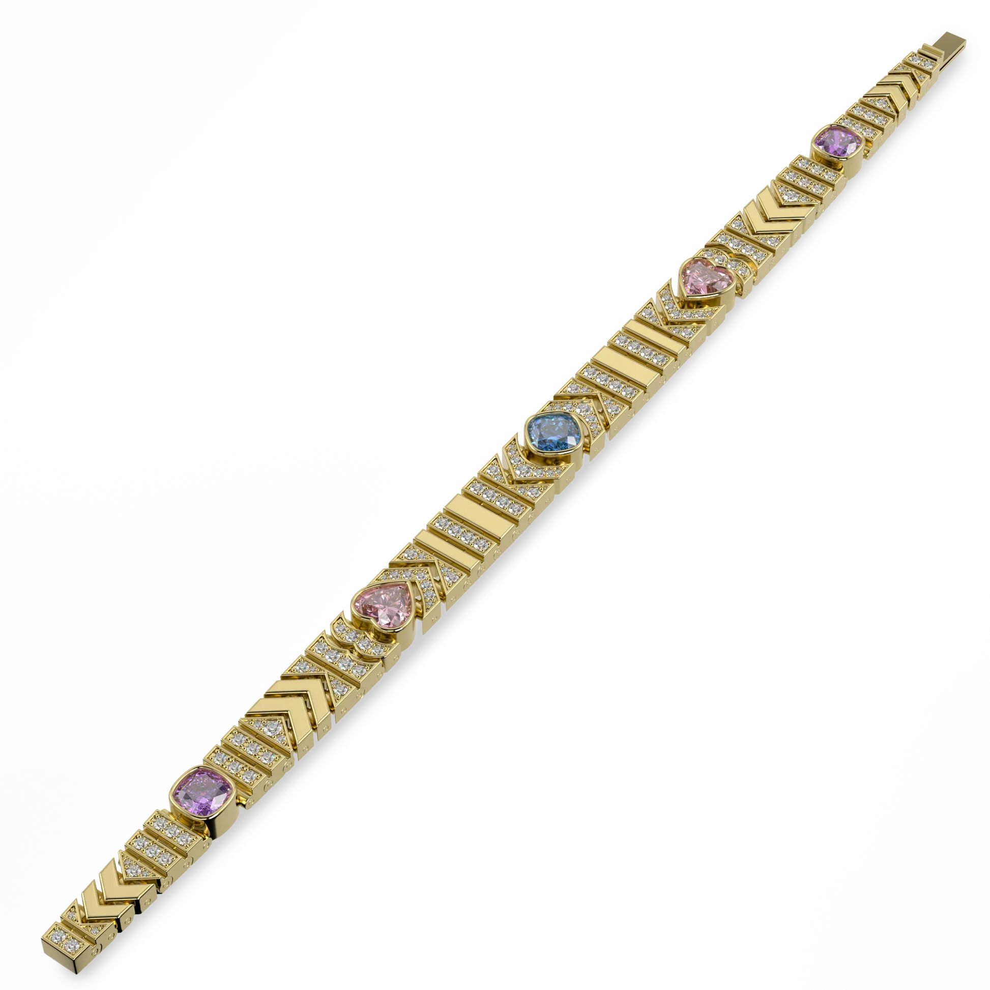 Handcrafted Yellow Gold bracelet with Diamond by Blacklock, Miami Deco collection — detail view