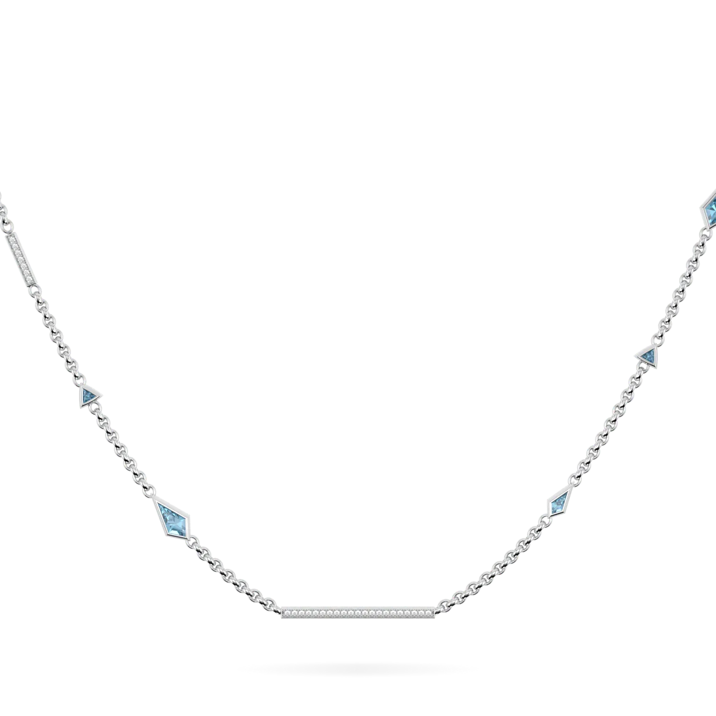 Handcrafted 18ct White Gold chain with Aquamarine and Diamond by Blacklock, Neo collection