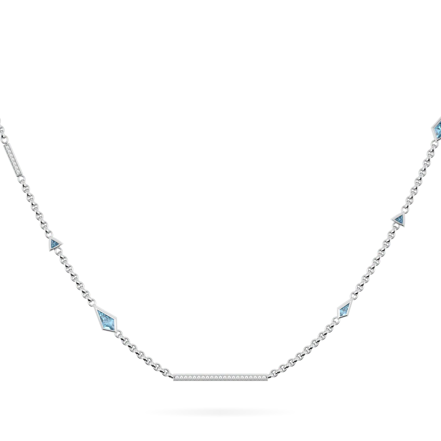 Handcrafted 18ct White Gold chain with Aquamarine and Diamond by Blacklock, Neo collection