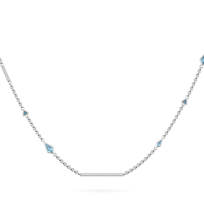 Handcrafted 18ct White Gold chain with Aquamarine and Diamond by Blacklock, Neo collection