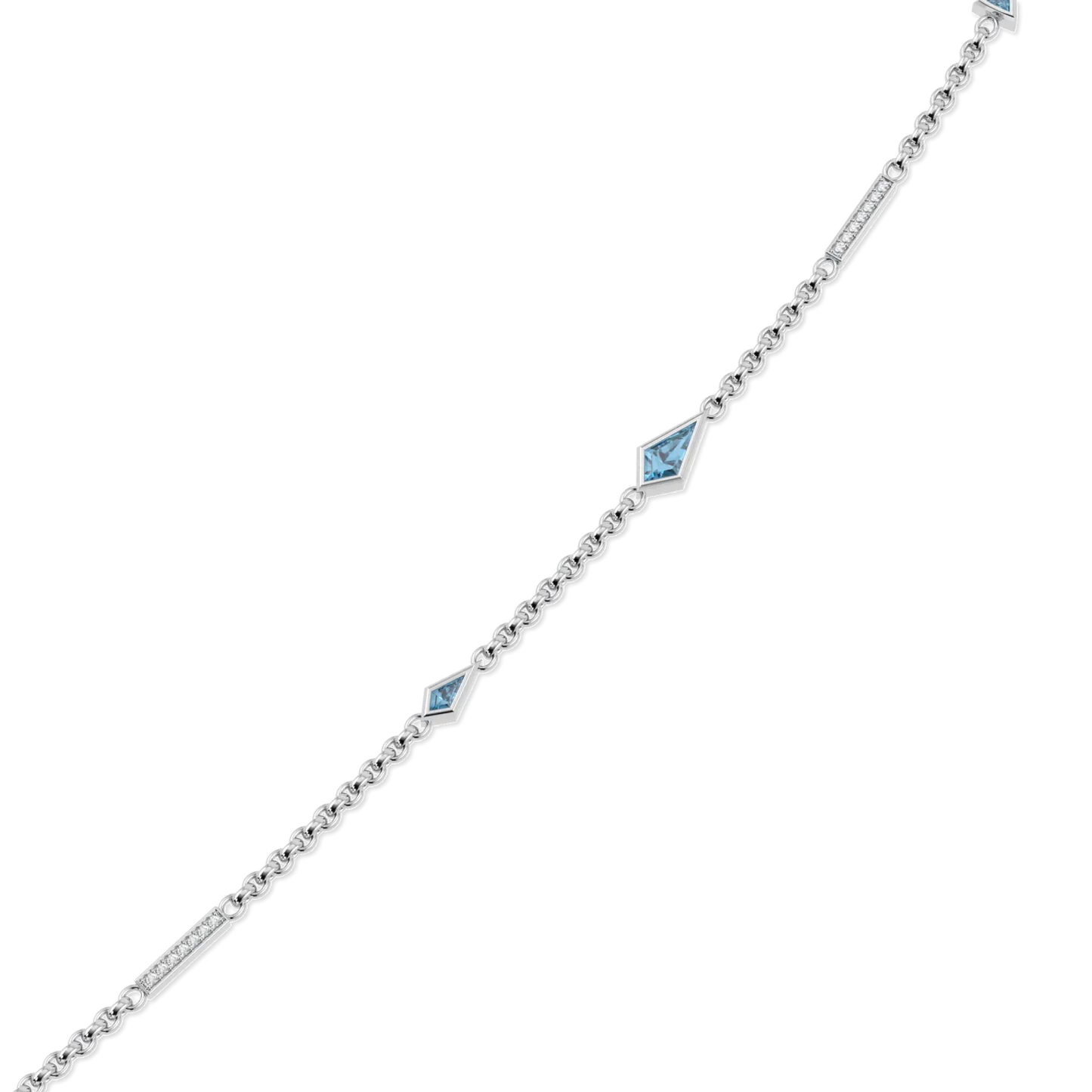 Blacklock Neo collection Aquamarine Diamond chain in 18ct White Gold — detail view