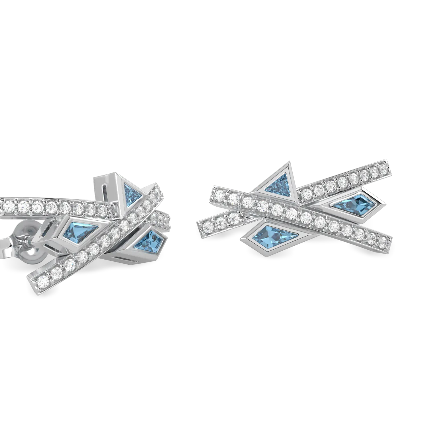 Neo collection earrings featuring Aquamarine and Diamond set in 18ct White Gold, Blacklock Jewellery — side view