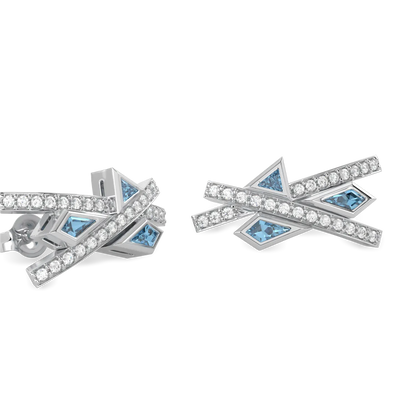 Neo collection earrings featuring Aquamarine and Diamond set in 18ct White Gold, Blacklock Jewellery — side view