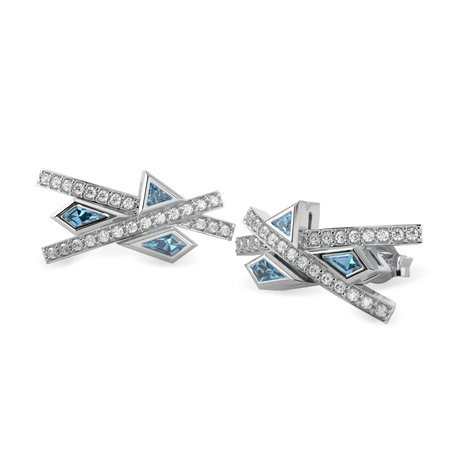 Handcrafted 18ct White Gold earrings with Aquamarine and Diamond by Blacklock, Neo collection — detail view