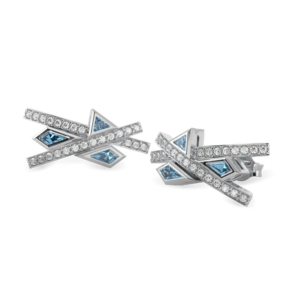 Handcrafted 18ct White Gold earrings with Aquamarine and Diamond by Blacklock, Neo collection — detail view