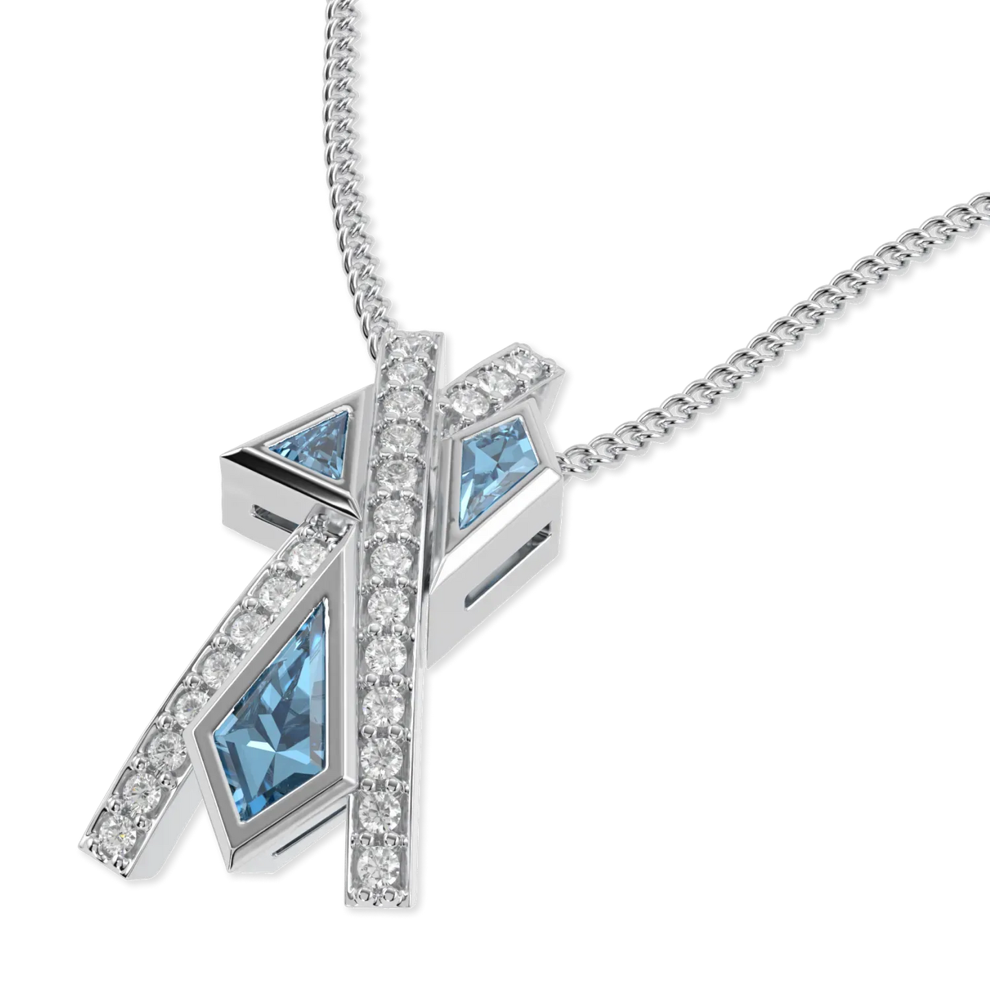 18ct White Gold Aquamarine Diamond pendant from Blacklock's Neo collection — detail view