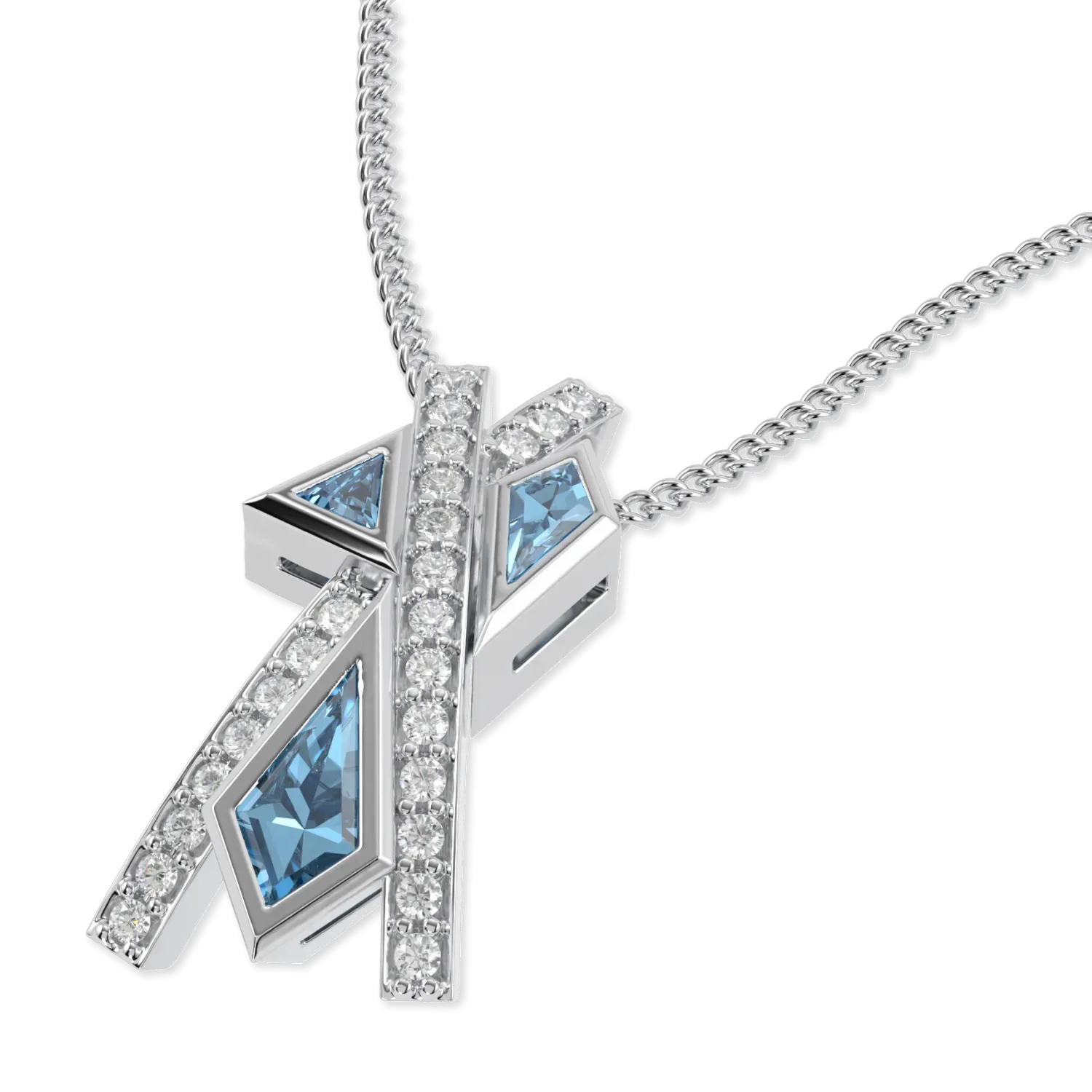 18ct White Gold Aquamarine Diamond pendant from Blacklock's Neo collection — detail view