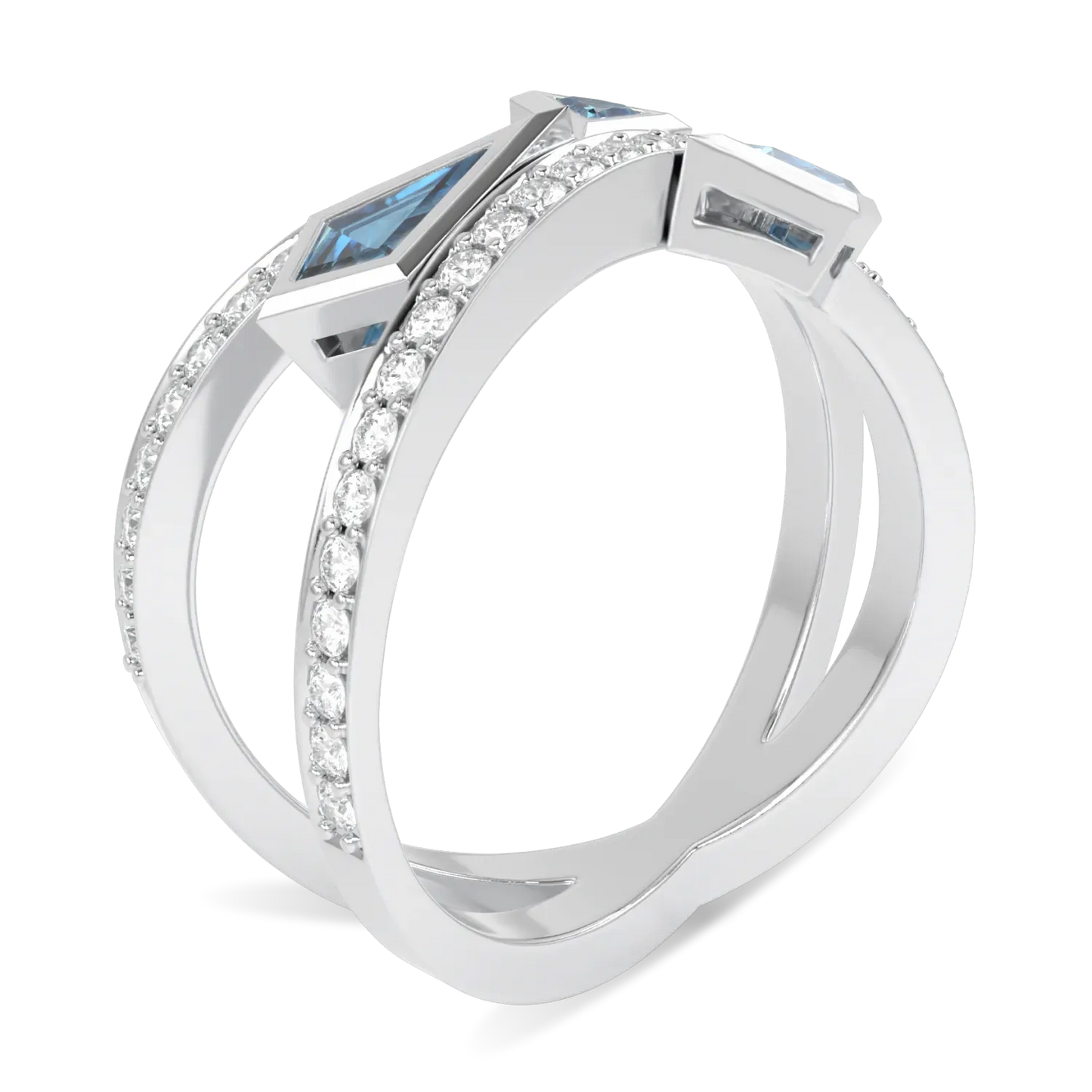 Large Aquamarine Diamond Ring by Blacklock Jewellery, Neo collection — through finger view