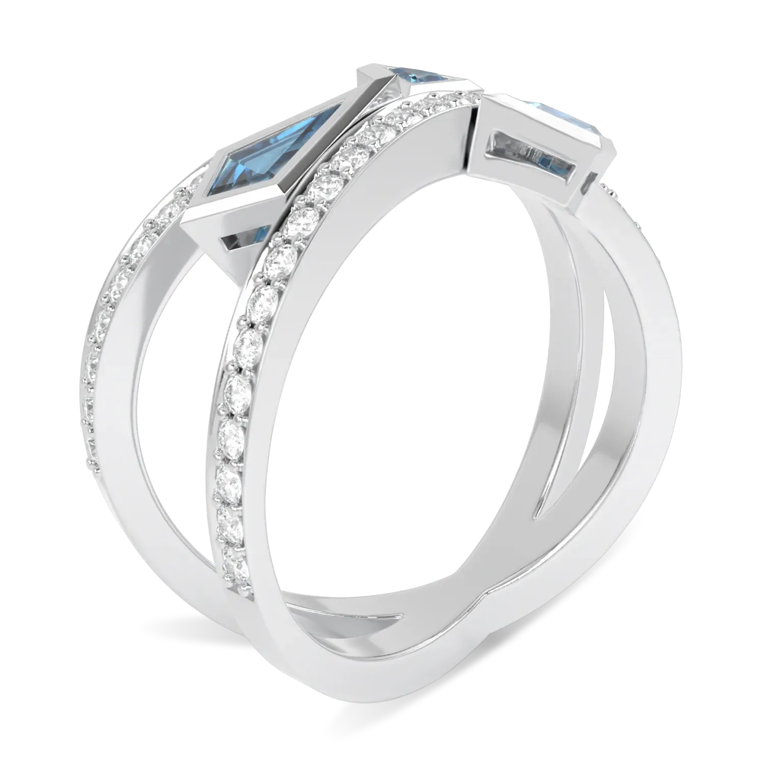 Large Aquamarine Diamond Ring by Blacklock Jewellery, Neo collection — through finger view