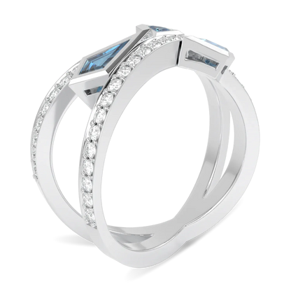 Large Aquamarine Diamond Ring by Blacklock Jewellery, Neo collection — through finger view