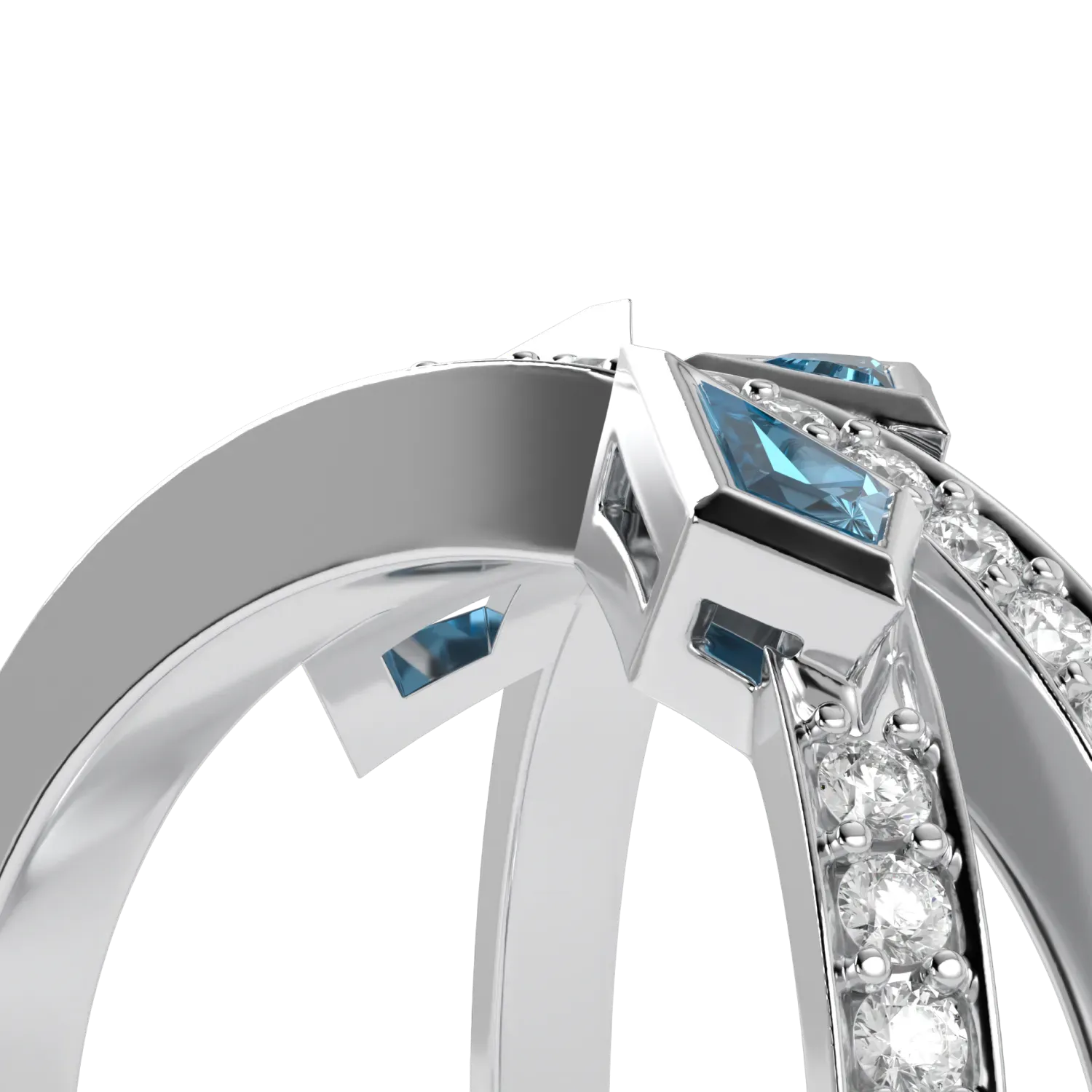 18ct White Gold Aquamarine Diamond ring from Blacklock's Neo collection — close-up