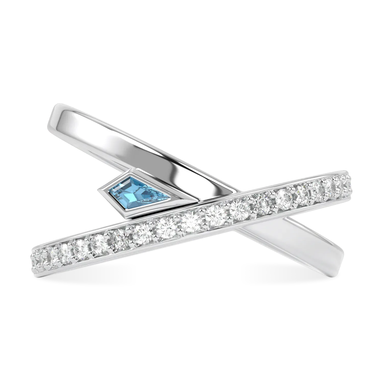 Neo collection Aquamarine Diamond ring set in 18ct White Gold, Blacklock Jewellery — top down view