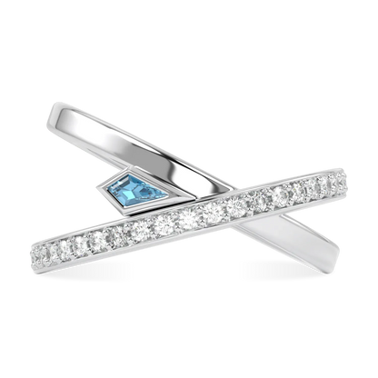 Neo collection Aquamarine Diamond ring set in 18ct White Gold, Blacklock Jewellery — top down view