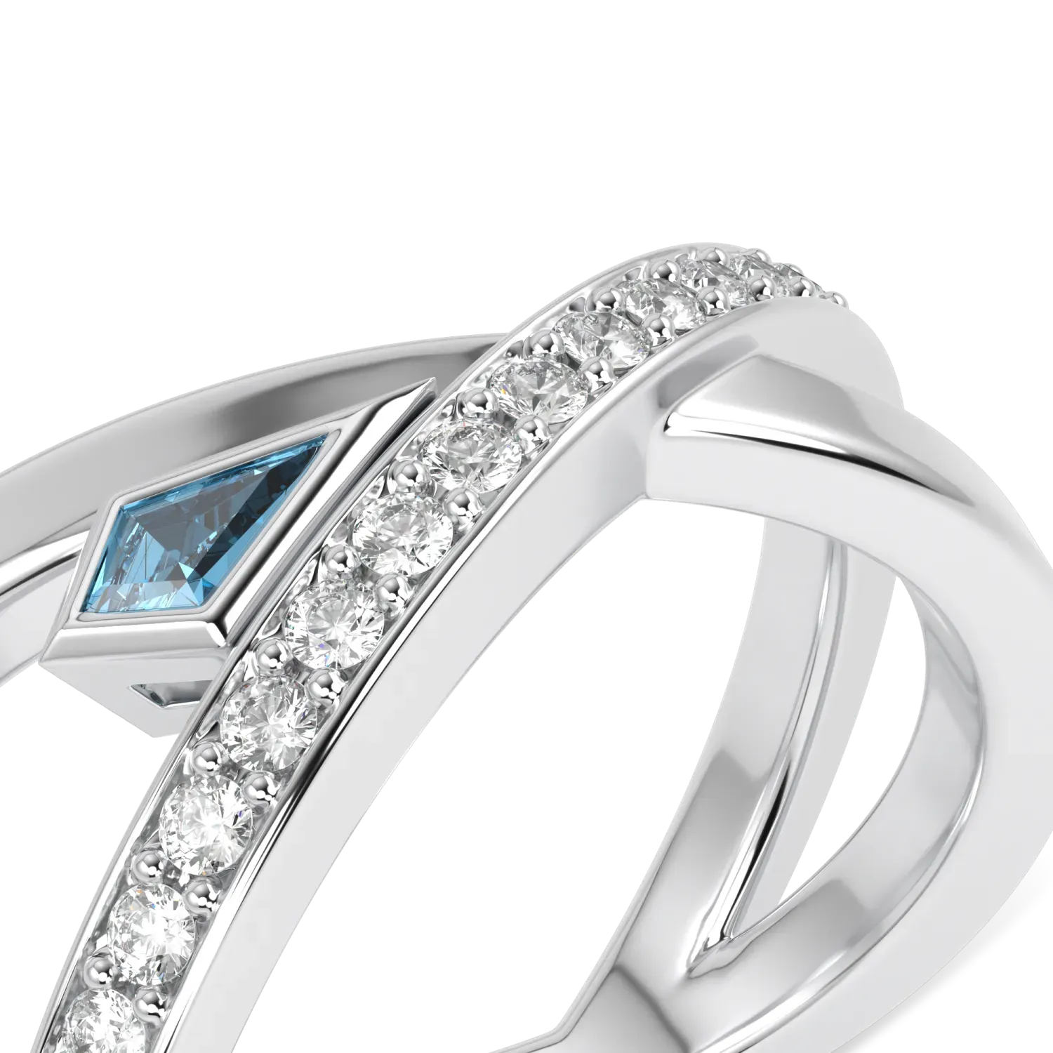 Neo Small 18ct White Gold Aquamarine Diamond Ring by Blacklock Jewellery, Neo collection — detail view