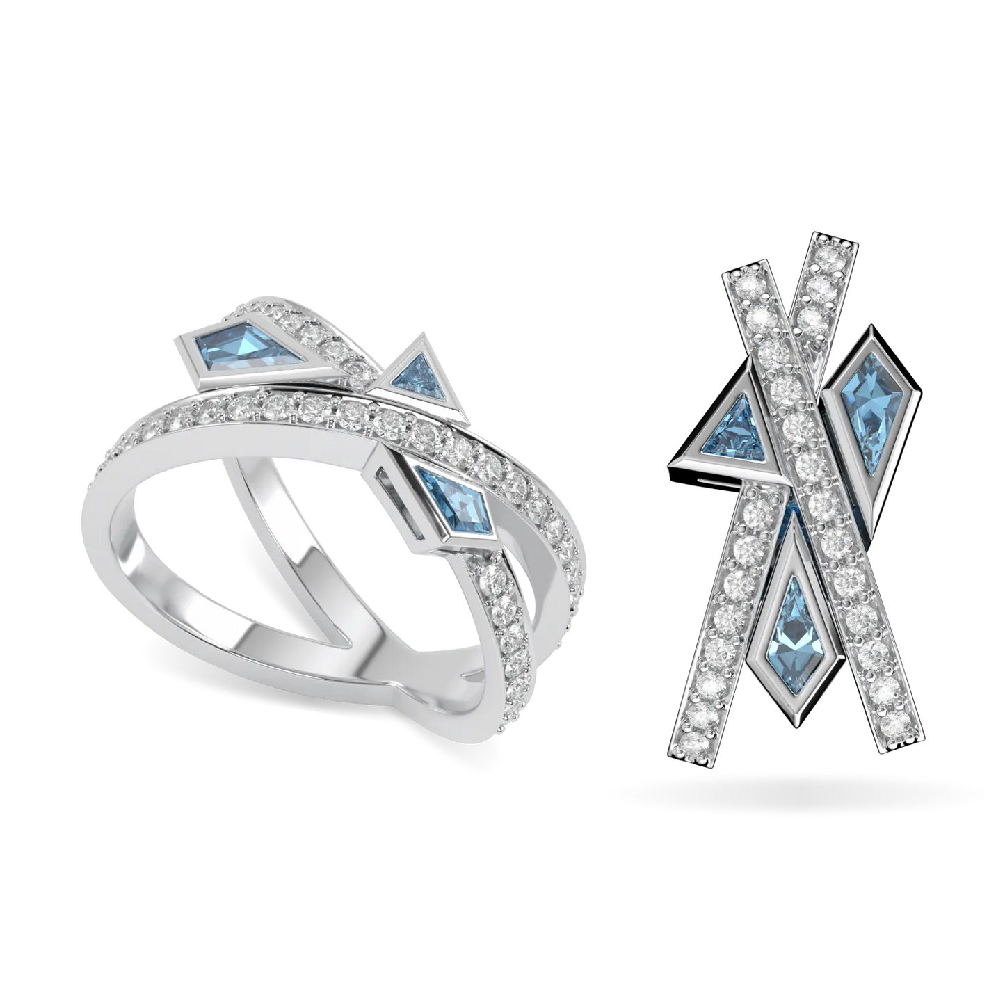 Blacklock Neo earrings and ring set in White Gold