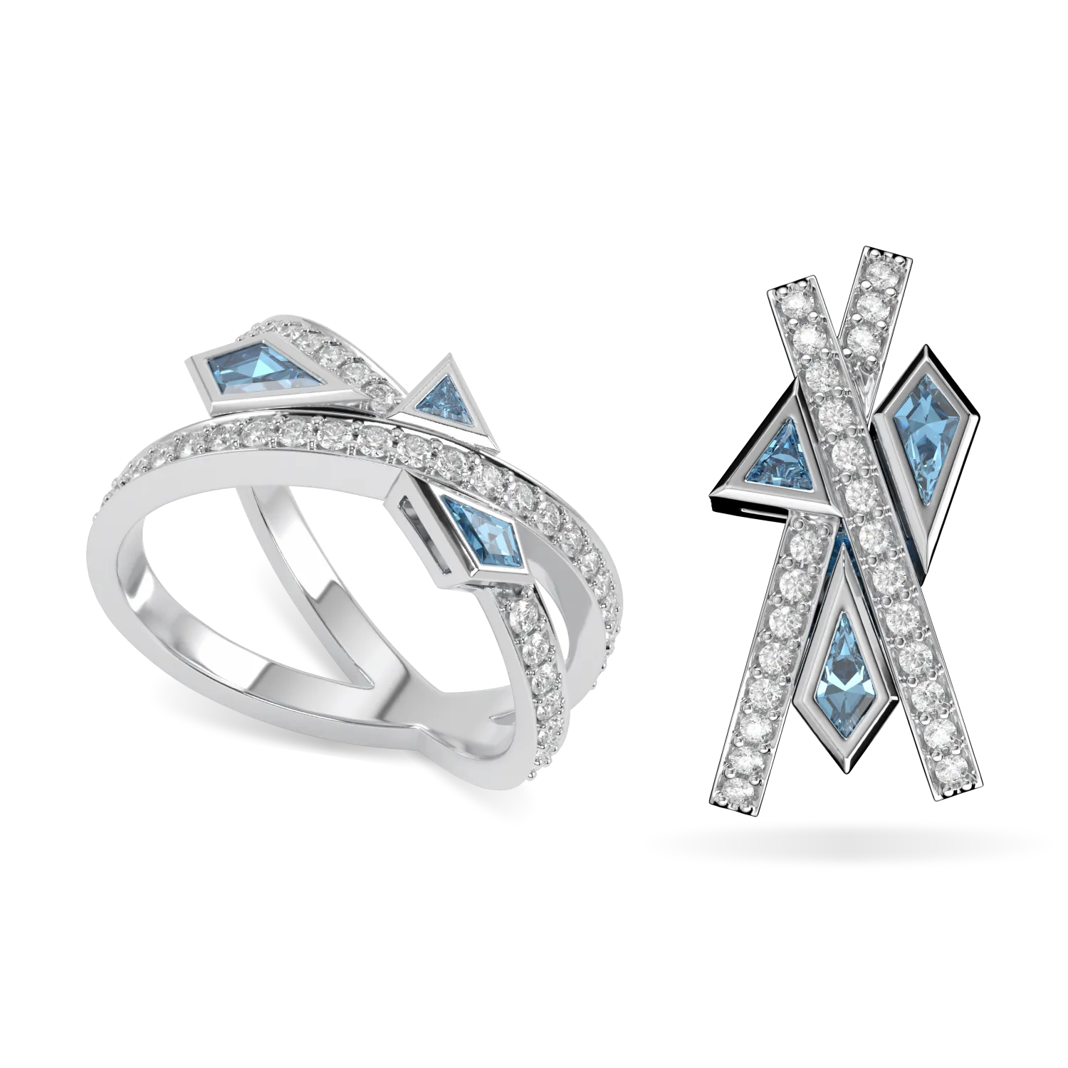 Blacklock Neo earrings and ring set in White Gold