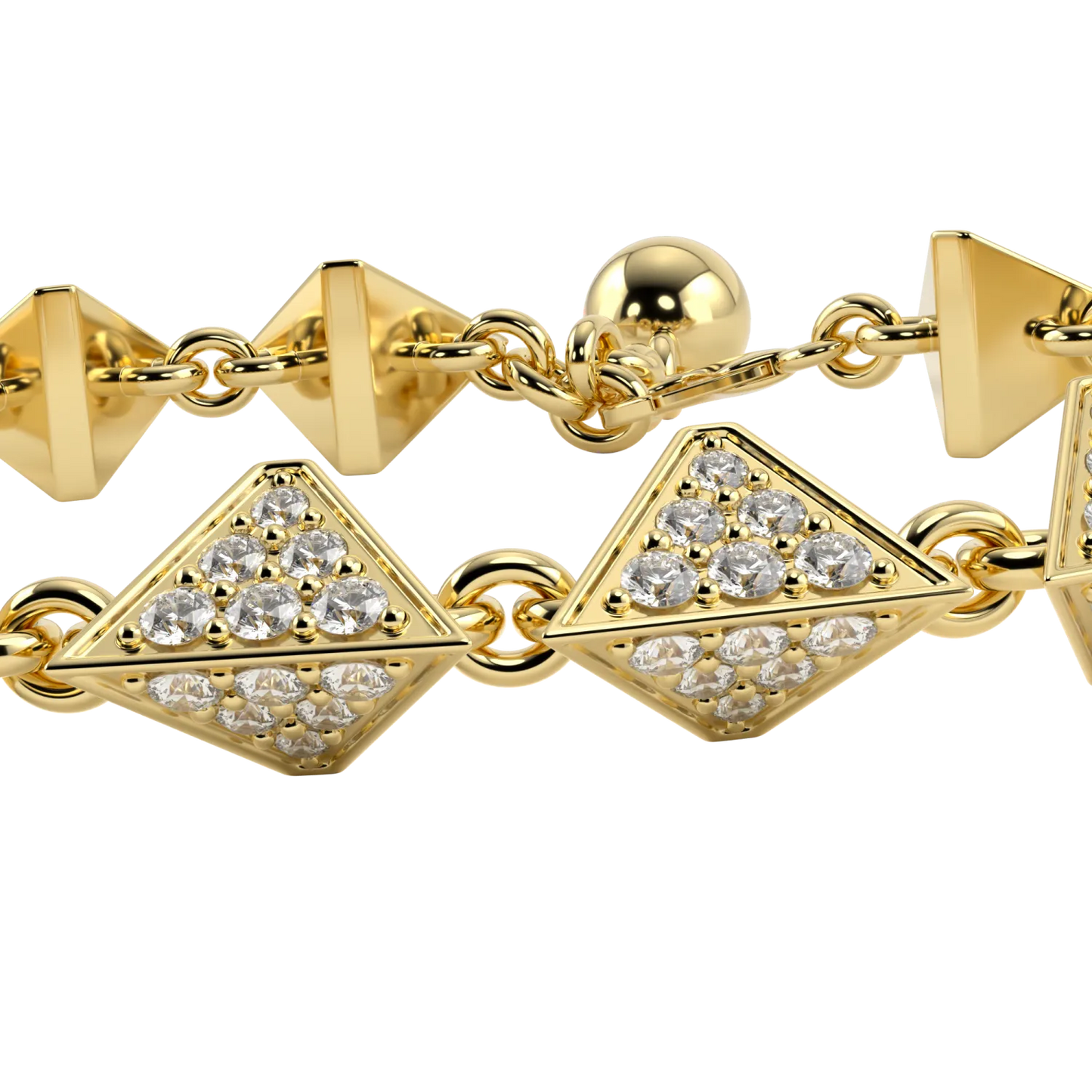 Large 18ct Yellow Gold Diamond Trefoil Bracelet by Blacklock Jewellery, Origami collection — detail view