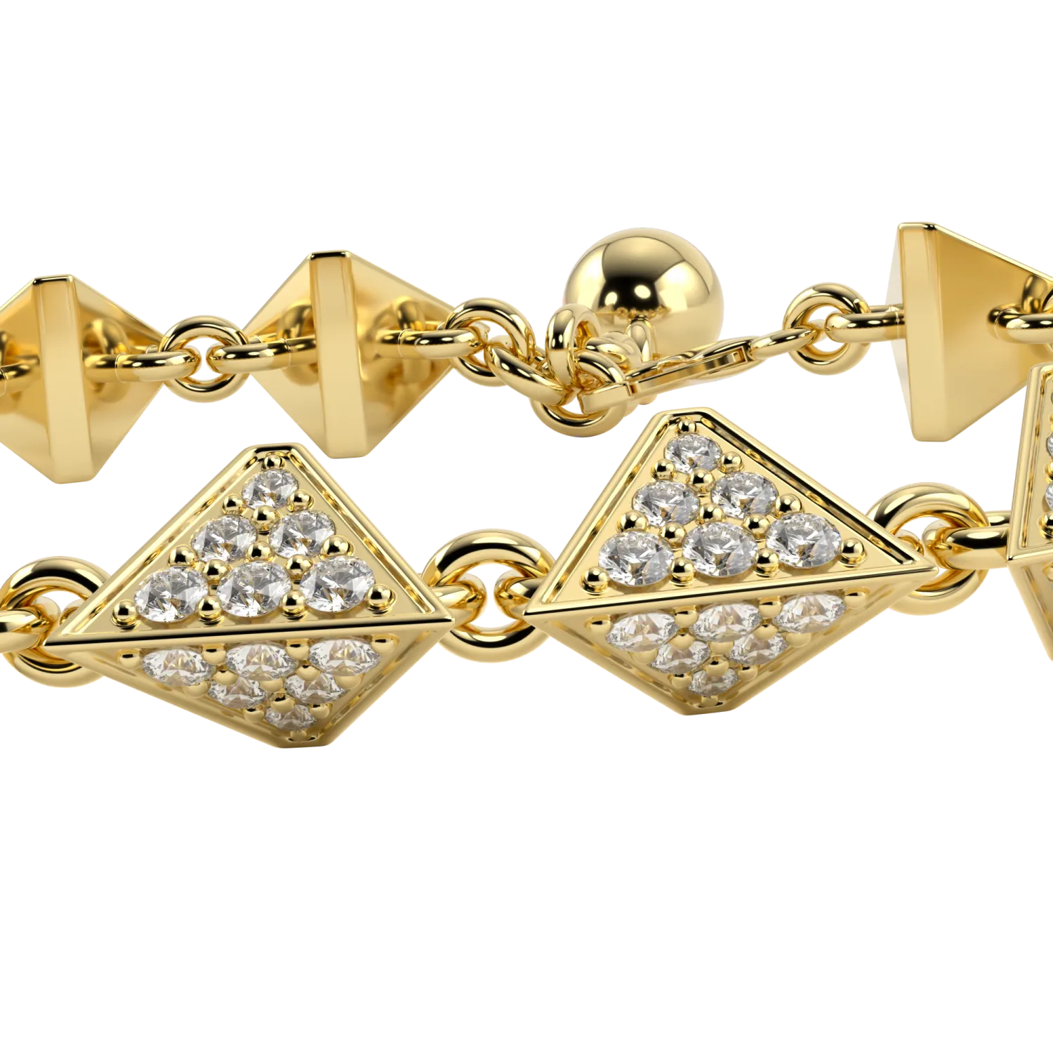 Large 18ct Yellow Gold Diamond Trefoil Bracelet by Blacklock Jewellery, Origami collection — detail view