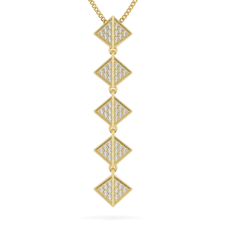 Origami Long Yellow Gold Diamond Trefoil Pendant