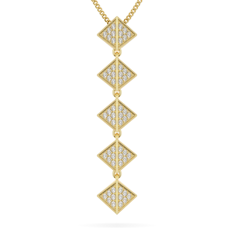 Origami Long Yellow Gold Diamond Trefoil Pendant