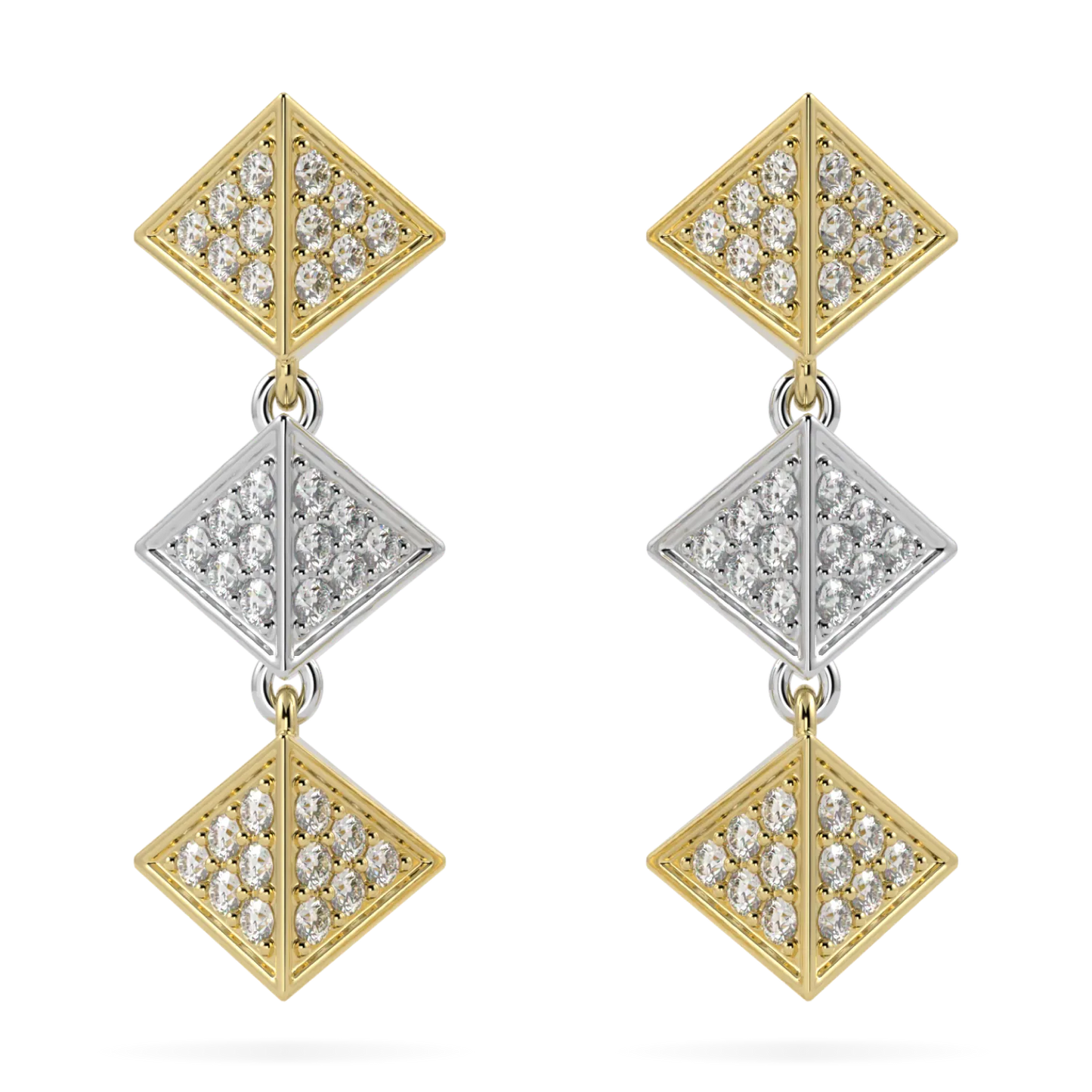 18ct Yellow And White Gold Diamond Trefoil Drop Earrings by Blacklock Jewellery, Origami collection