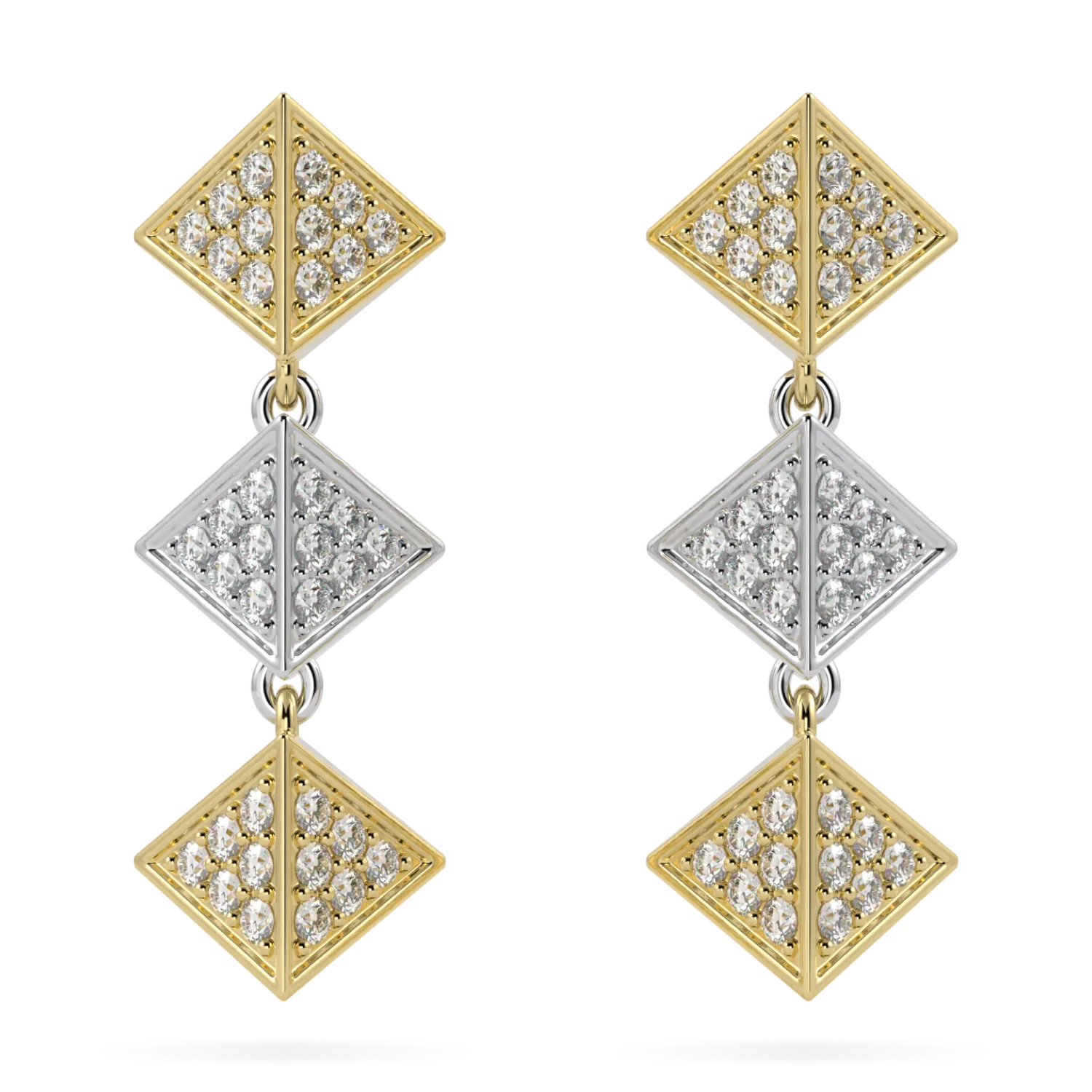 18ct Yellow And White Gold Diamond Trefoil Drop Earrings by Blacklock Jewellery, Origami collection