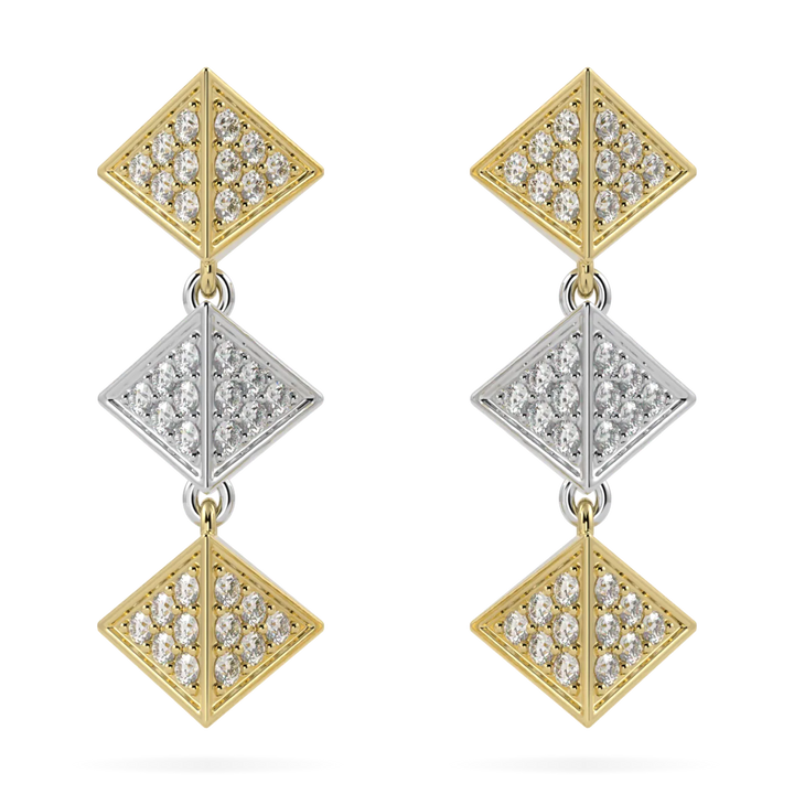 Origami Yellow And White Gold Diamond Trefoil Drop Earrings