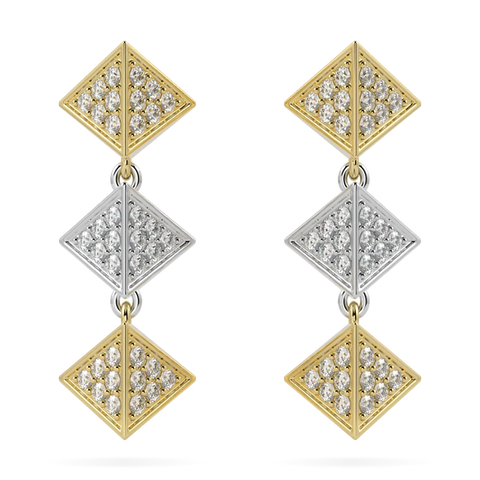 Origami Yellow And White Gold Diamond Trefoil Drop Earrings
