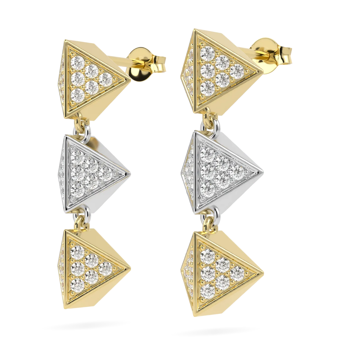 18ct Yellow Gold and White Gold Diamond drop earrings from Blacklock's Origami collection — detail view
