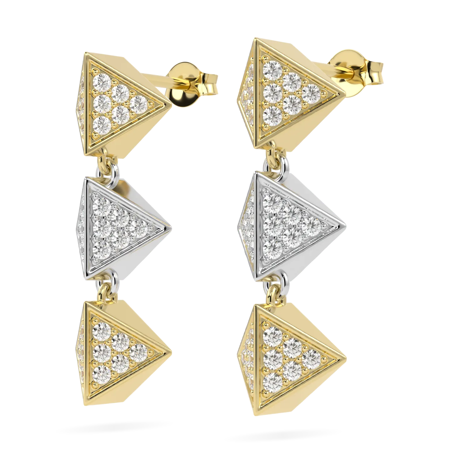 18ct Yellow Gold and White Gold Diamond drop earrings from Blacklock's Origami collection — detail view