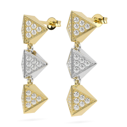 18ct Yellow Gold and White Gold Diamond drop earrings from Blacklock's Origami collection — detail view
