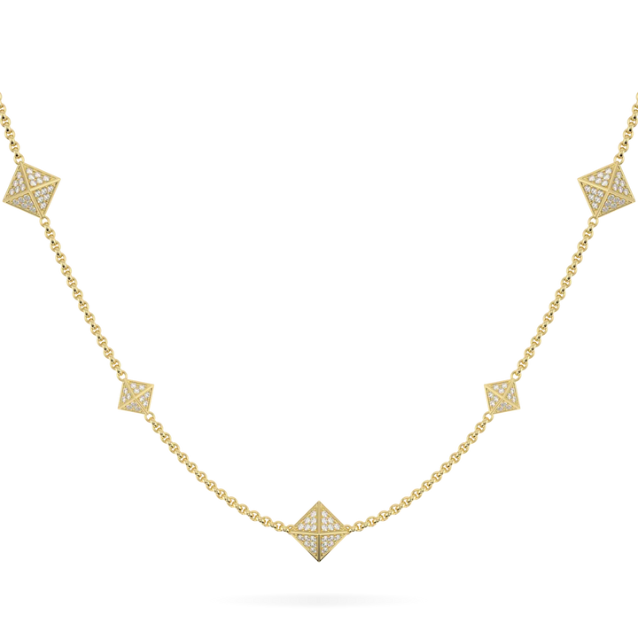 Origami Yellow Gold Diamond Trefoil Necklet