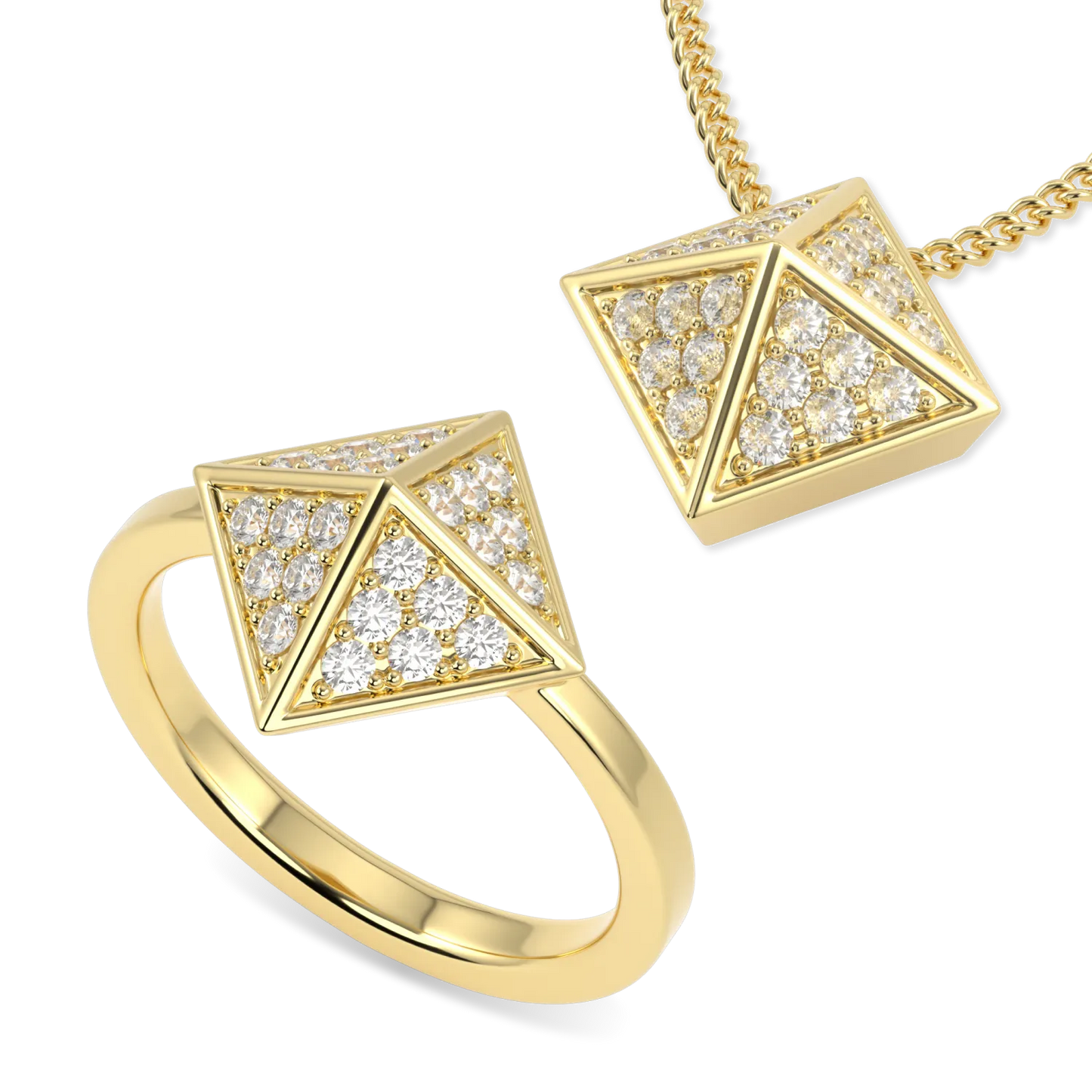 Handcrafted Yellow Gold pendant and ring by Blacklock, Origami collection
