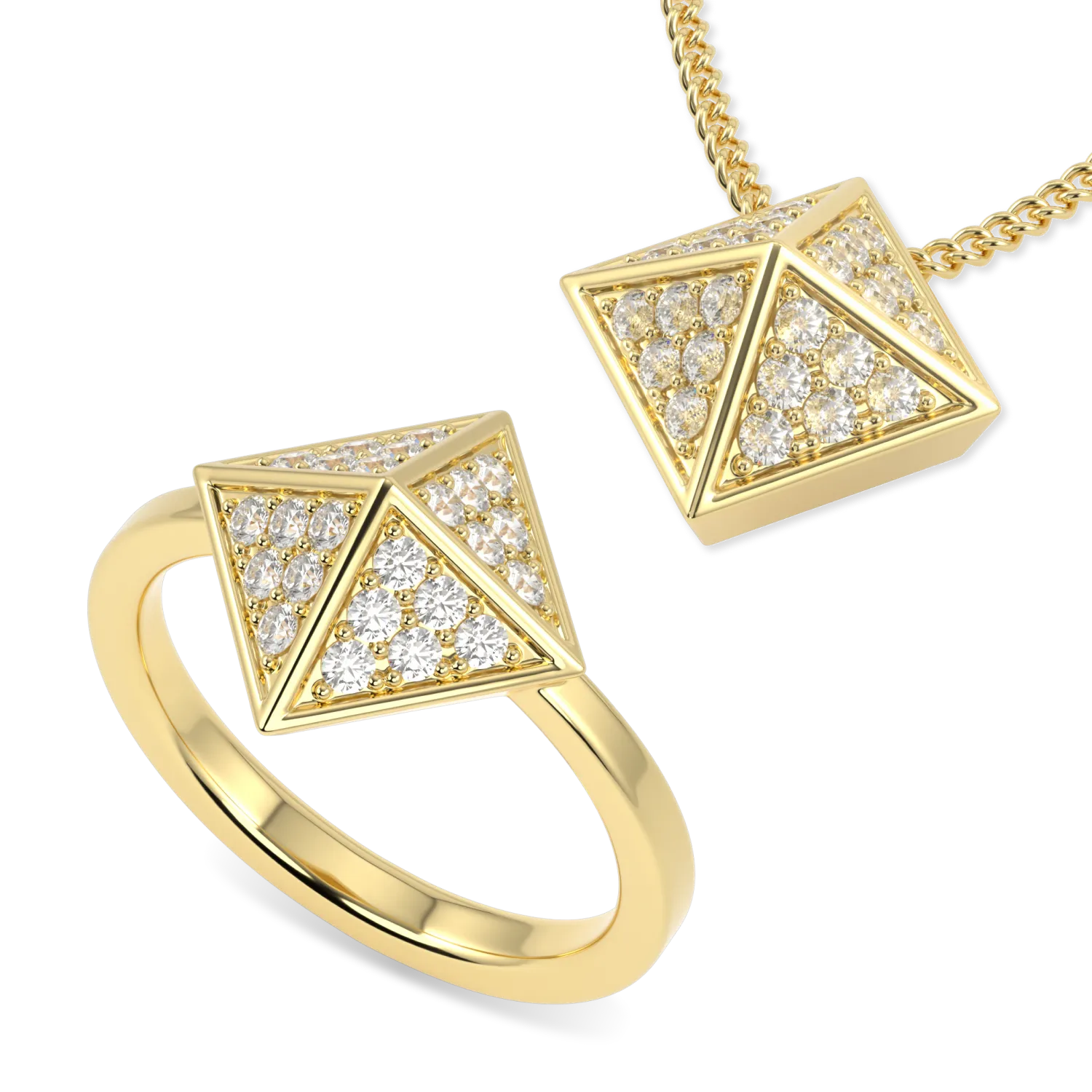Handcrafted Yellow Gold pendant and ring by Blacklock, Origami collection