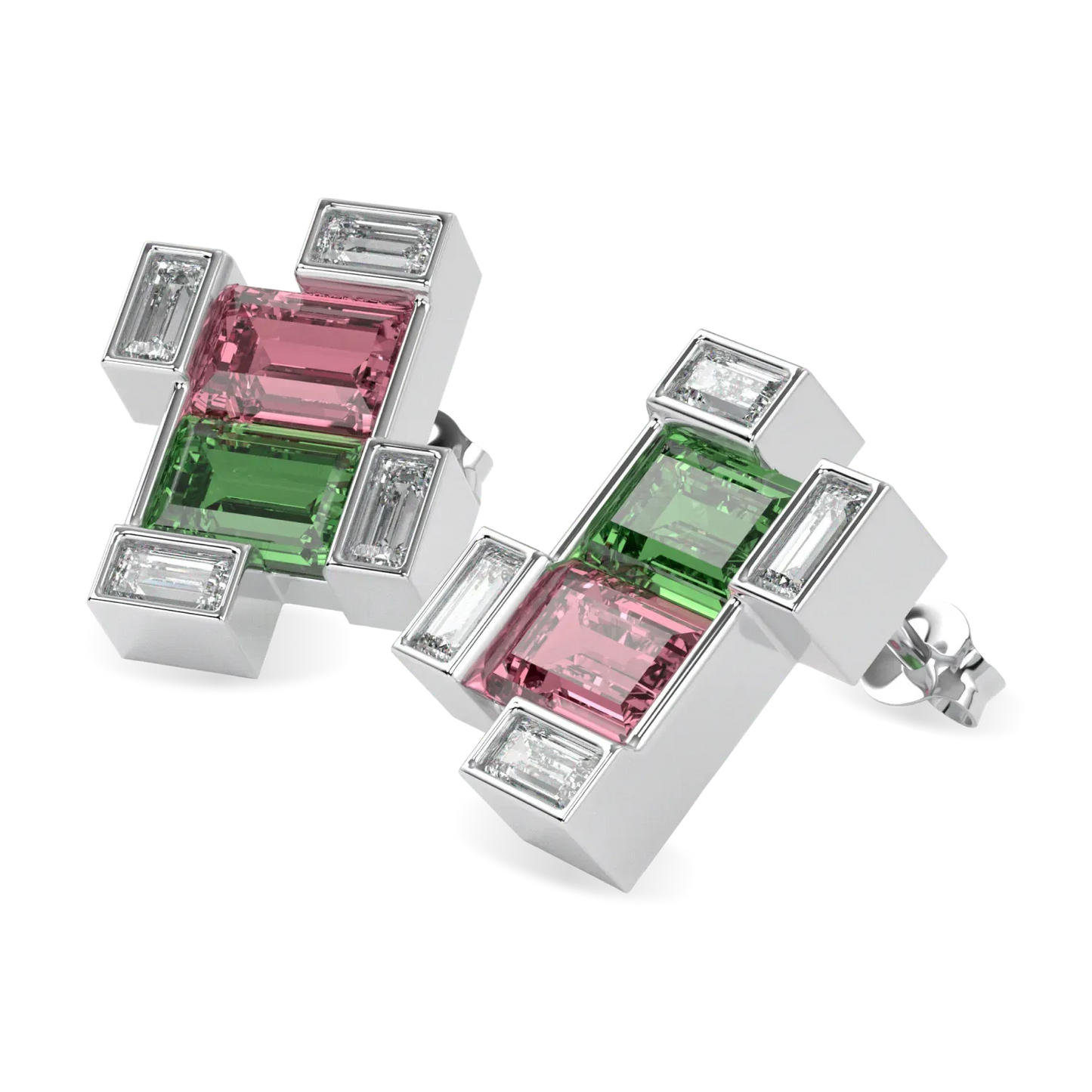 Handcrafted 18ct White Gold earrings with Tourmaline by Blacklock, High Jewellery collection