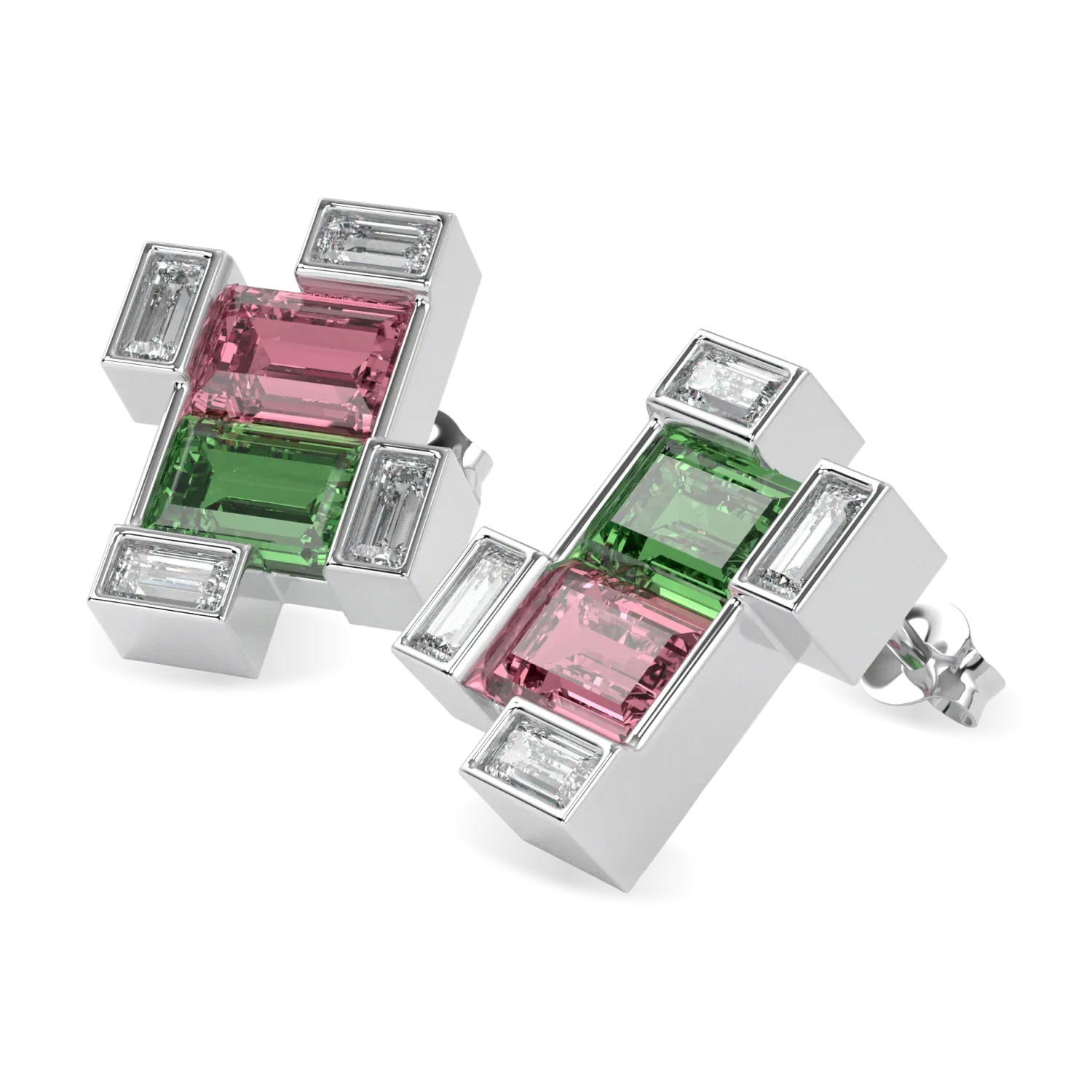 Handcrafted 18ct White Gold earrings with Tourmaline by Blacklock, High Jewellery collection