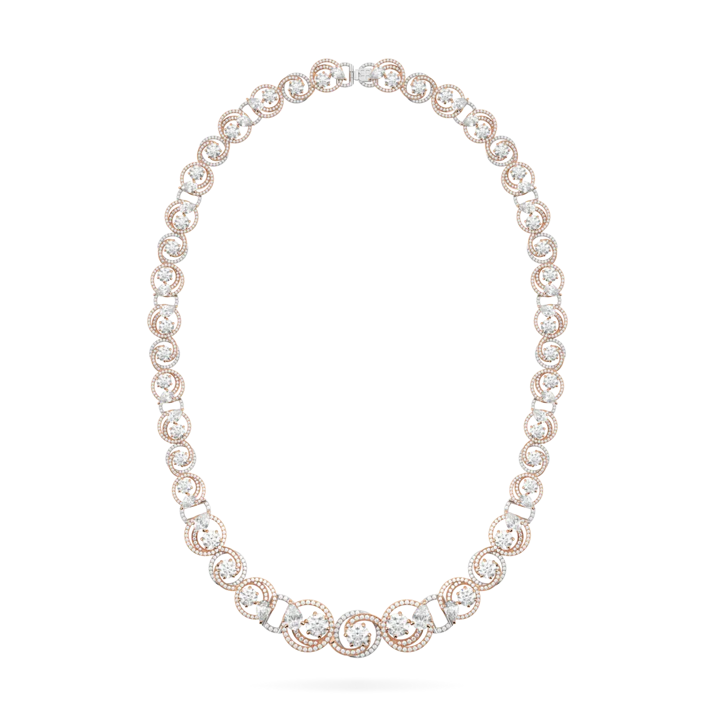 Serpentine collection necklet featuring Diamond set in 18ct White and Rose Gold, Blacklock Jewellery — front on view