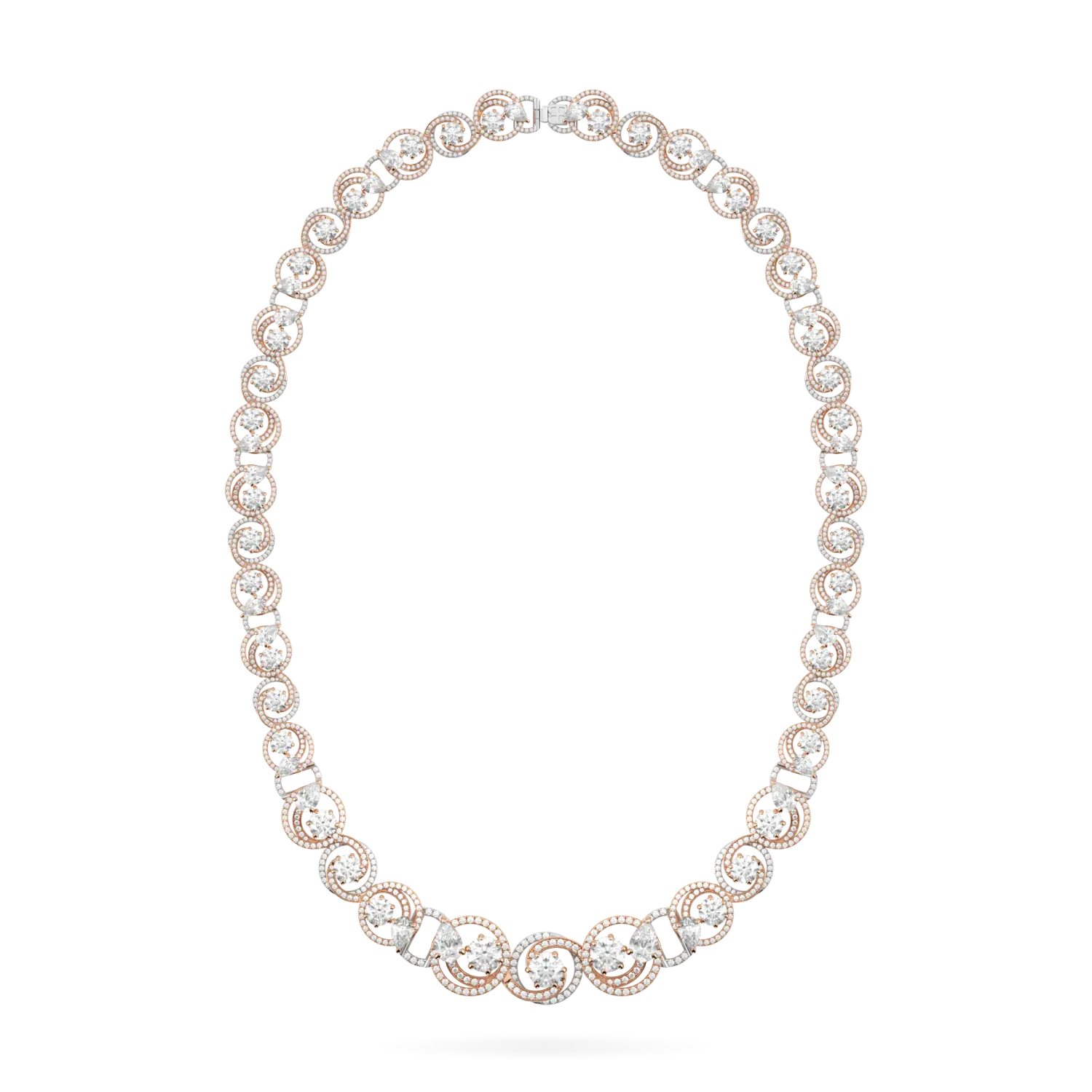 Serpentine collection necklet featuring Diamond set in 18ct White and Rose Gold, Blacklock Jewellery — front on view