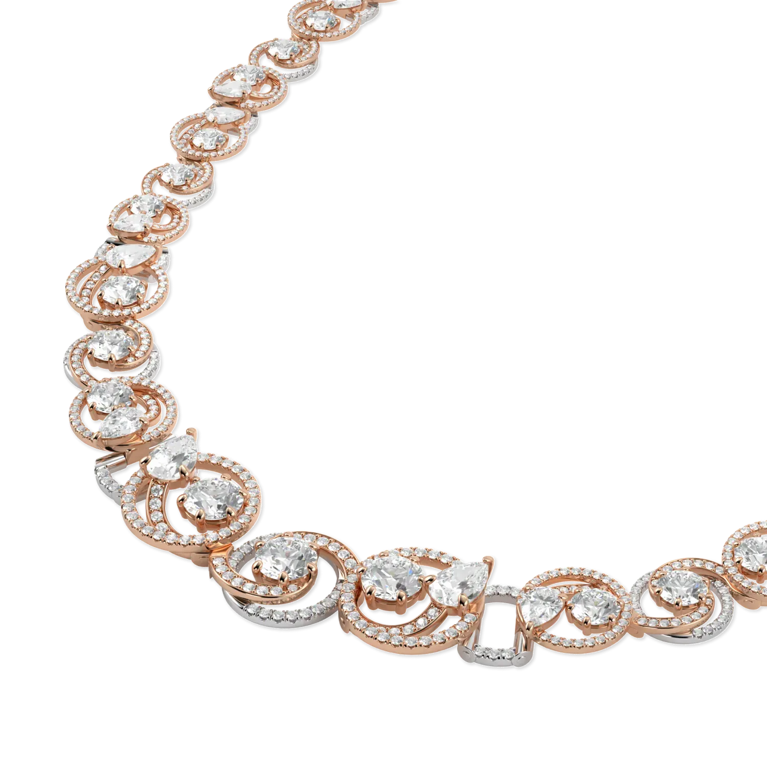 Handcrafted 18ct White and Rose Gold necklet with Diamond by Blacklock, Serpentine collection — detail view