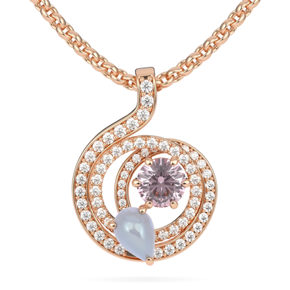 Large Rose Gold Diamond Morganite Pendant by Blacklock Jewellery, Serpentine collection