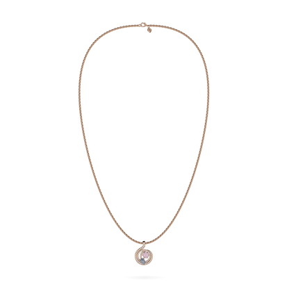 Blacklock Serpentine collection pendant in 18ct Rose Gold with Morganite and Diamond — front on view